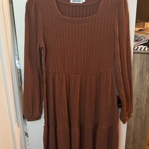 BIUBIU Rust Brown Long Sleeve Tiered Dress